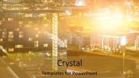  Presentation with city buildings - Amazing slide set having blurry animated flare against illuminated backdrop and a gold colored foreground
