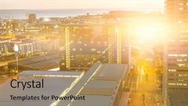  Presentation with city buildings - Cool new theme with blurry animated flare against illuminated backdrop and a coral colored foreground