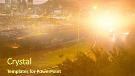  Presentation with city street - PPT theme having blurry animated flare against illuminated background and a tawny brown colored foreground