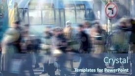  Presentation with busy street - Presentation design with blurry background image of people walking on busy street background and a ocean colored foreground