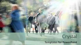  Presentation with busy street - Beautiful presentation featuring blurry background image of people walking on busy street backdrop and a mint green colored foreground