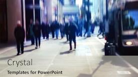  Presentation with busy street - PPT layouts having blurry background image of people walking on busy street background and a light gray colored foreground