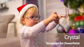  Presentation with decorate - Cool new PPT theme with blurry balls - happy little girl decorate christmas backdrop and a coral colored foreground