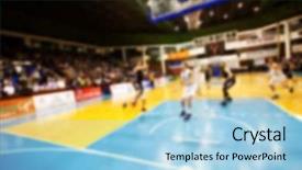  Presentation with basketball court - Amazing PPT theme having blurry balls - vintage tone blur image backdrop and a light blue colored foreground