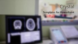  Presentation with monitor computer - Slide set having blurry-digital-brain-scan background and a light gray colored foreground