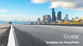 Presentation with los angeles - PPT theme featuring blurry empty asphalt road with cityscape of los angeles in blue sky background and a gray colored foreground