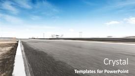  Presentation with car racing track - Presentation theme with blurry empty car racing track in shaoxing in blue sky background and a gray colored foreground