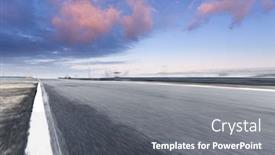  Presentation with car racing track - Audience pleasing PPT theme consisting of blurry empty car racing track in shaoxing in blue sky backdrop and a gray colored foreground