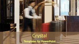  Presentation with five star - Theme having blurry-motion-of-bellboy-walking background and a tawny brown colored foreground