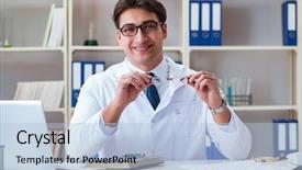  Presentation with optical - Amazing theme having blurry vision - doctor optician prescribing holding optical backdrop and a light blue colored foreground