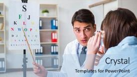  Presentation with eye doctor - Colorful presentation theme enhanced with blurry vision - doctor with patient at eye backdrop and a  colored foreground