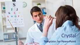  Presentation with eye doctor - Presentation design with blurry vision - doctor with patient at eye background and a  colored foreground