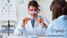  Presentation with black eye doctor - Colorful presentation theme enhanced with blurry vision - doctor with patient at eye backdrop and a  colored foreground