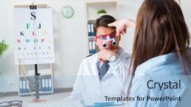  Presentation with eye doctor - Amazing presentation design having blurry vision - doctor with patient at eye backdrop and a  colored foreground