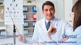 Presentation with black eye doctor - Presentation theme featuring blurry vision - doctor with patient at eye background and a  colored foreground