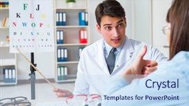  Presentation with black eye doctor - PPT theme featuring blurry vision - doctor with patient at eye background and a  colored foreground