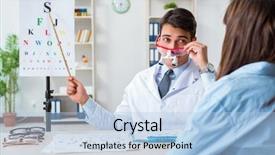  Presentation with eye doctor - PPT layouts consisting of blurry vision - doctor with patient at eye background and a  colored foreground
