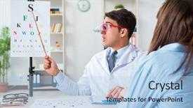  Presentation with eye doctor - Amazing PPT theme having blurry vision - doctor with patient at eye backdrop and a  colored foreground