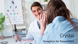  Presentation with eye doctor - Colorful slide set enhanced with blurry vision - doctor with patient at eye backdrop and a  colored foreground