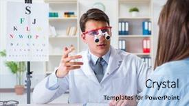  Presentation with black eye doctor - Audience pleasing slide set consisting of blurry vision - doctor with patient at eye backdrop and a  colored foreground