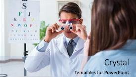  Presentation with eye doctor - PPT layouts with blurry vision - doctor with patient at eye background and a  colored foreground