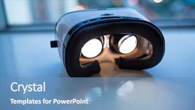  Presentation with virtual reality - Theme featuring blurry vision - virtual reality device at indoor background and a teal colored foreground