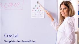  Presentation with worried young female college student - Amazing presentation design having blurry vision - young female doctor standing backdrop and a sky blue colored foreground