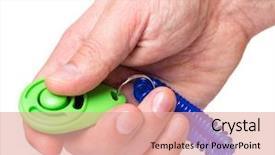  Presentation with reinforcement - Slide set consisting of rhythm bluse - man hand holding dog clicker background and a coral colored foreground