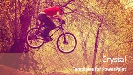  Presentation with man riding big bike motor - Colorful presentation theme enhanced with bmx - biker riding a bicycle backdrop and a coral colored foreground