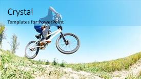  Presentation with cyclist - Beautiful PPT theme featuring bmx bike - cyclist riding jumping with bicycle backdrop and a light blue colored foreground