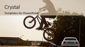  Presentation with bmx - Theme featuring bmx bike - teenager jump on a bicycle background and a coral colored foreground