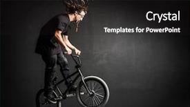  Presentation with bmx - Audience pleasing presentation theme consisting of bmx bike - young sportsman doing stunts backdrop and a dark gray colored foreground