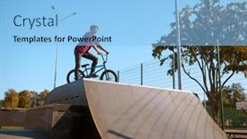  Presentation with bmx - Audience pleasing PPT theme consisting of bmx-biker-doing-trick-teenager backdrop and a light blue colored foreground