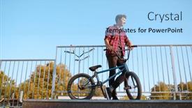  Presentation with bmx - Audience pleasing slide deck consisting of bmx-biker-doing-trick-teenager backdrop and a light blue colored foreground
