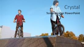  Presentation with bmx - PPT theme consisting of bmx-biker-standing-on-ramp background and a light blue colored foreground