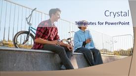  Presentation with bikers - Presentation theme with bmx-bikers-leisures-in-skatepark background and a sky blue colored foreground