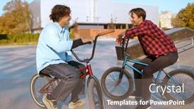  Presentation with bmx - Colorful presentation theme enhanced with bmx-bikers-on-bikes-training backdrop and a gray colored foreground