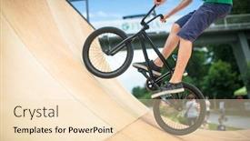  Presentation with bmx - Audience pleasing PPT theme consisting of bmx-rider-jumping-over backdrop and a lemonade colored foreground