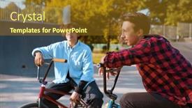  Presentation with ramp - Colorful theme enhanced with bmx-riders-on-bikes-training backdrop and a tawny brown colored foreground