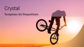  Presentation with bmx - Colorful presentation design enhanced with bmx silhouette rider at sunset backdrop and a coral colored foreground