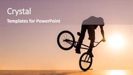  Presentation with bmx - Colorful presentation theme enhanced with bmx silhouette rider at sunset backdrop and a coral colored foreground