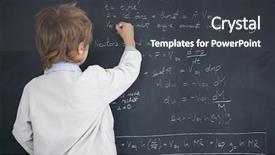  Presentation with theory - Beautiful slide set featuring cute pupil writing on board backdrop and a dark gray colored foreground