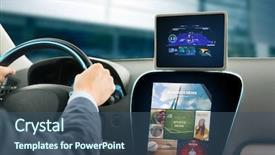  Presentation with young business people - Audience pleasing theme consisting of board computer menu driving car backdrop and a ocean colored foreground