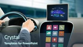  Presentation with connected car - PPT theme enhanced with board computer menu driving car background and a ocean colored foreground