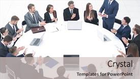  Presentation with speaker - Amazing PPT theme having board directors - business people applauding speaker backdrop and a light gray colored foreground