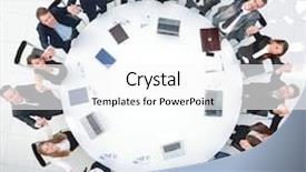  Presentation with round table - Presentation design enhanced with board directors - director and business team sitting background and a white colored foreground