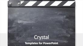  Presentation with clapper - Colorful slide set enhanced with board directors - movie clapper on white background backdrop and a dark gray colored foreground