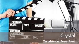  Presentation with film - PPT theme consisting of board directors - operator holding clapperboard background and a gray colored foreground