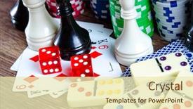  Presentation with what is video gaming - Audience pleasing slides consisting of board game - chess and other gaming accessories backdrop and a soft green colored foreground