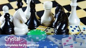  Presentation with chess board - Presentation theme having board game - chess and other gaming accessories background and a teal colored foreground